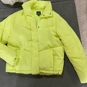 Neon Yellow Puffer Jacket wild fable